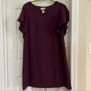 Beautiful semi-formal dress in eggplant color with flutter sleeves.